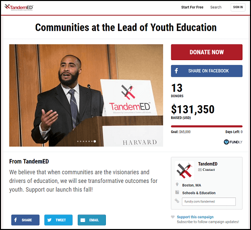 Here's a great crowdfunding campaign designed around community service targeting kids and schools.